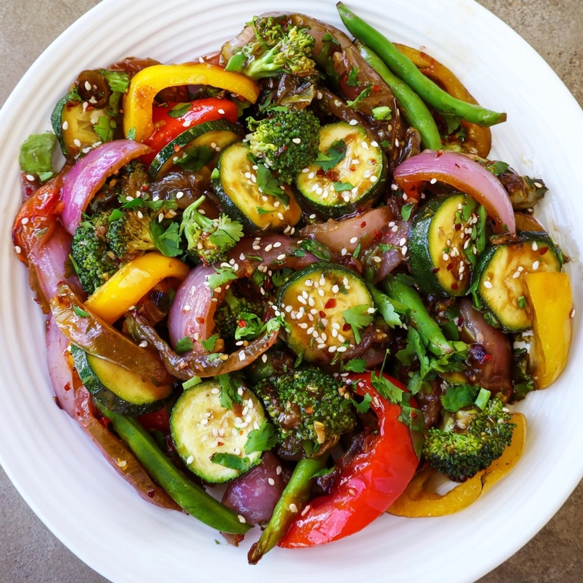 Vibrant Ancho Chile Vegetable Stir-Fry: Crisp peppers, zucchini, and broccoli shine in smoky sauce.