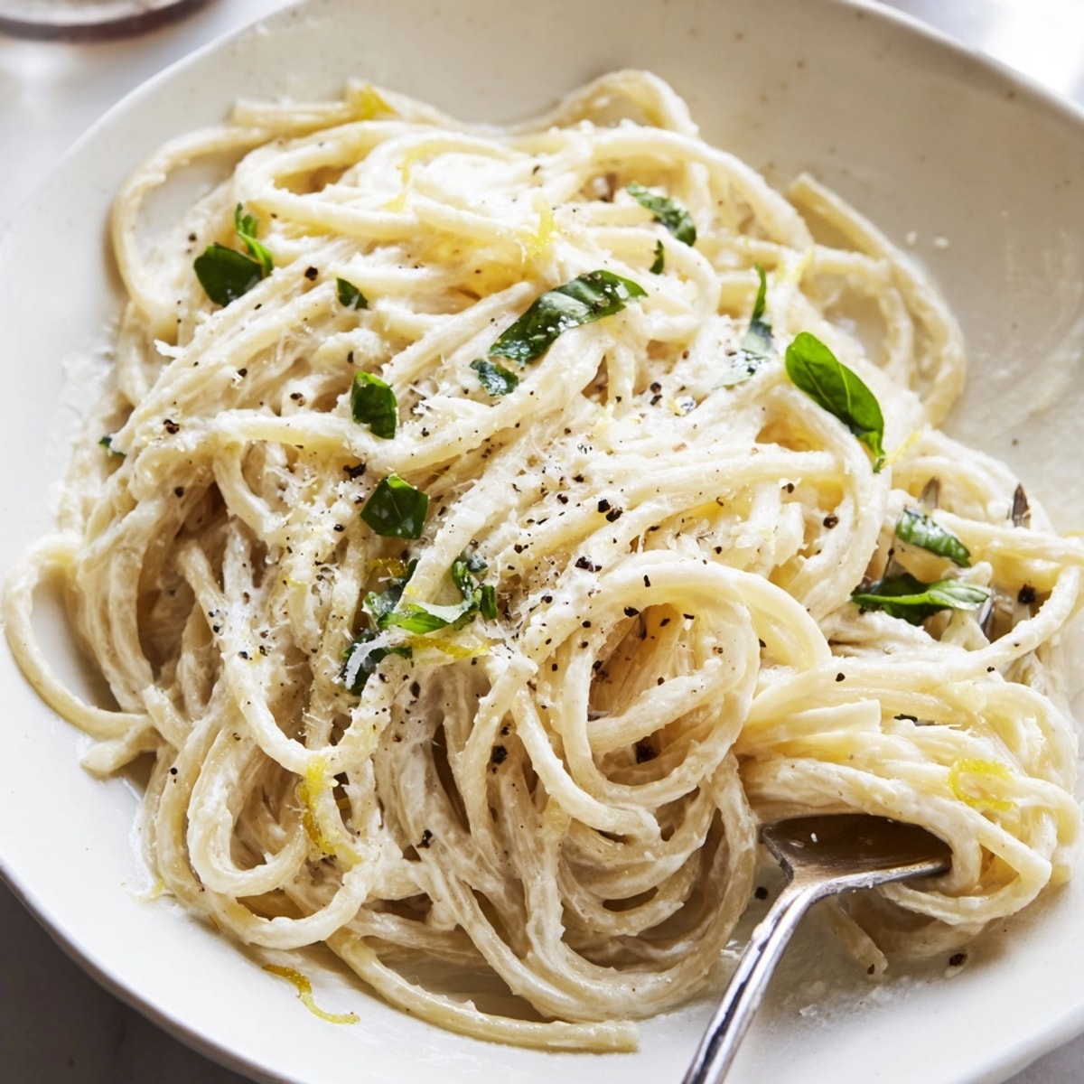 Creamy Lemon Basil Ricotta Pasta: Twirled noodles bathed in a fragrant, citrusy sauce.