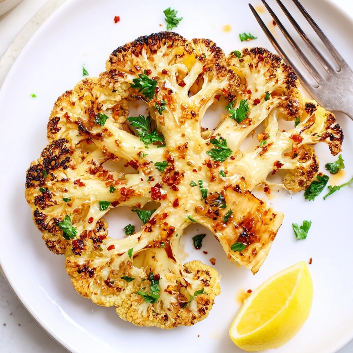 Aromatic Roasted Cauliflower Steaks, seasoned with paprika and cumin, sizzling on a baking sheet.