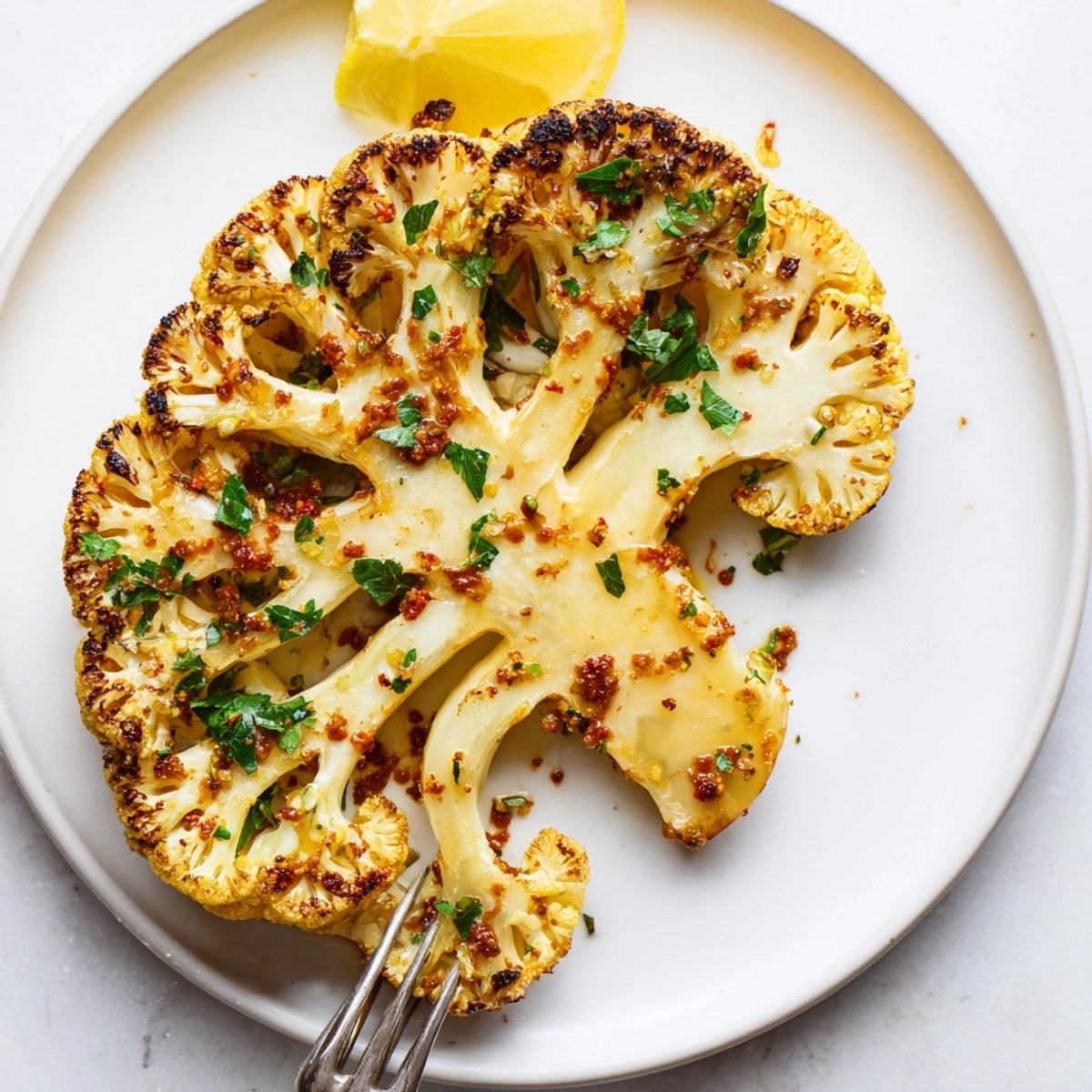 Vegan Roasted Cauliflower Steaks recipe, showing tender, spiced, plant-based steaks ready to serve.