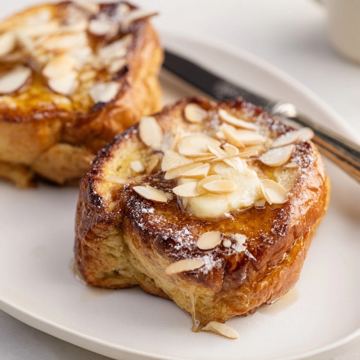 Close-up of crispy Honey Butter Toast; buttery, sweet, and ready to eat right away.