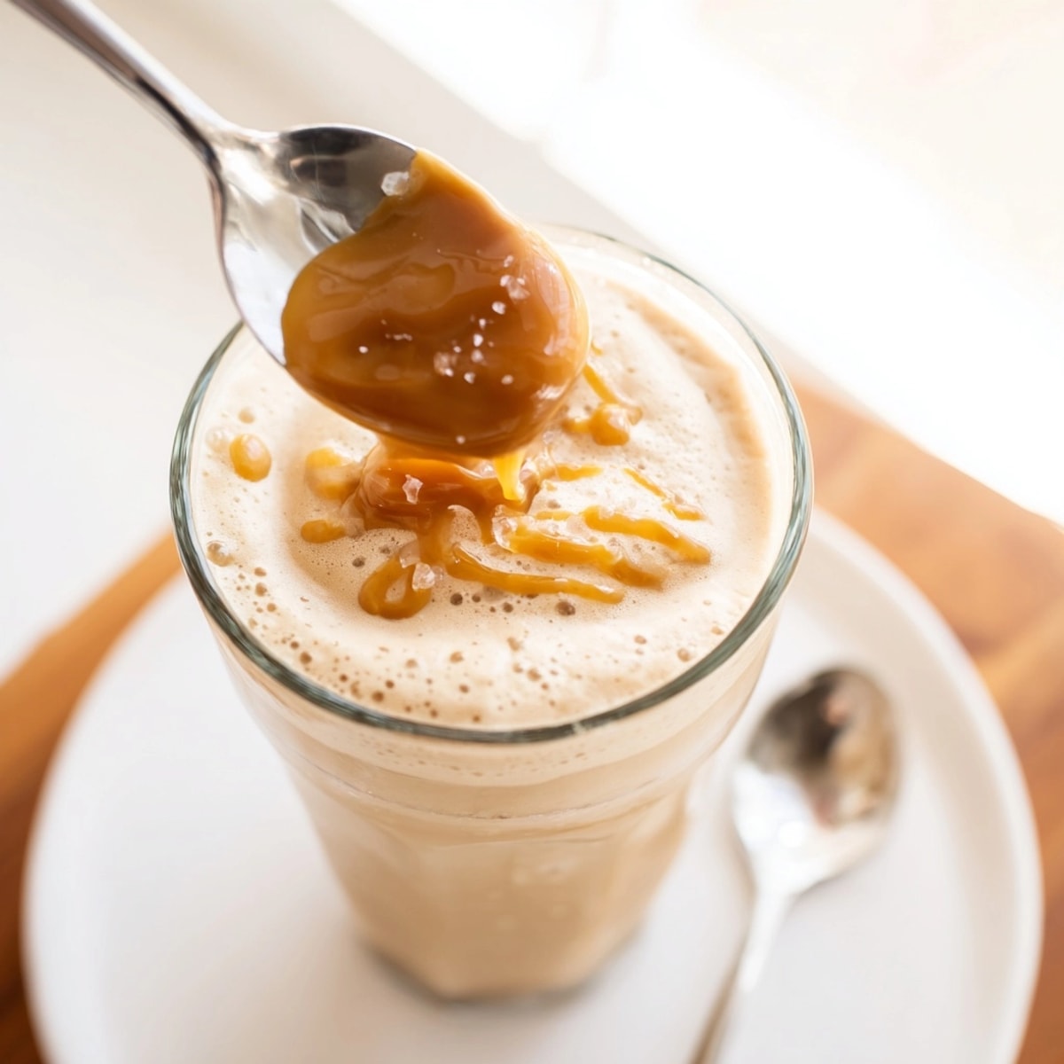 Easy Salted Caramel Cold Foam recipe: a quick, flavorful topping for iced coffee drinks.