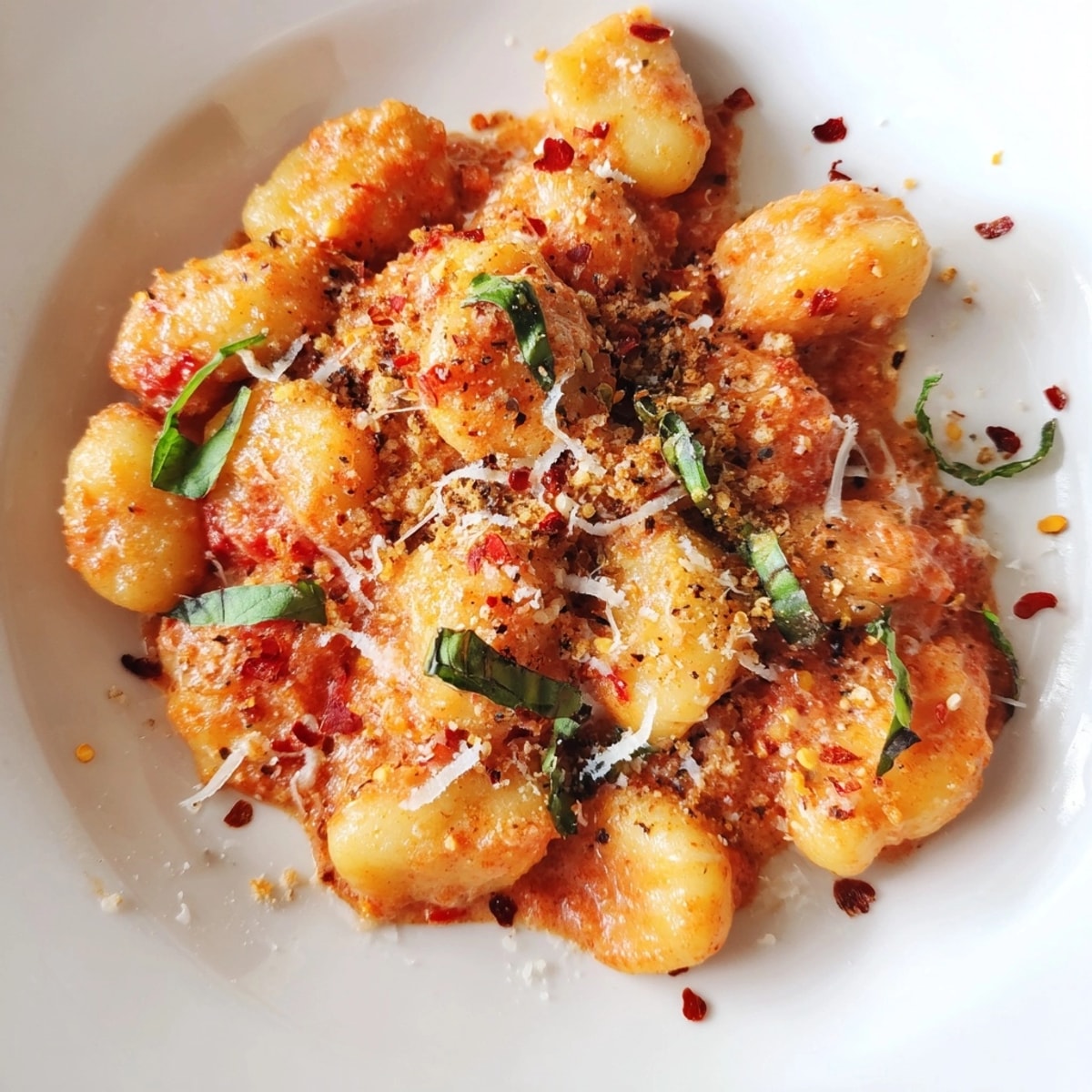 Creamy Tomato Gnocchi: Soft potato dumplings simmered in a rich, flavorful tomato cream sauce.
