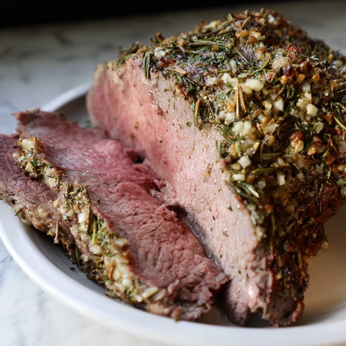 Juicy Garlic Roast, perfectly cooked, resting before slicing, ready for a flavorful dinner feast.