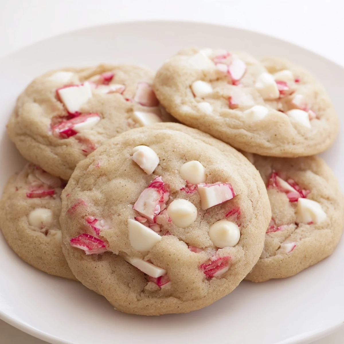 Freshly baked Peppermint White Chocolate Cookies, showcasing a delightful blend of textures and festive flavors perfect for dessert.