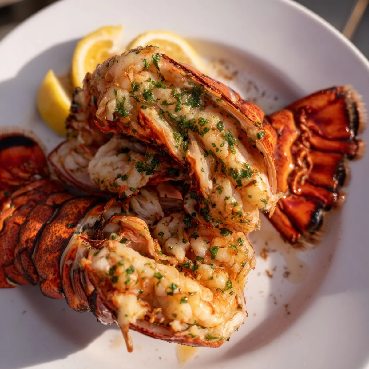 Rich, buttery garlic sauce coats perfectly cooked Garlic Butter Lobster Tails, a decadent seafood delight.