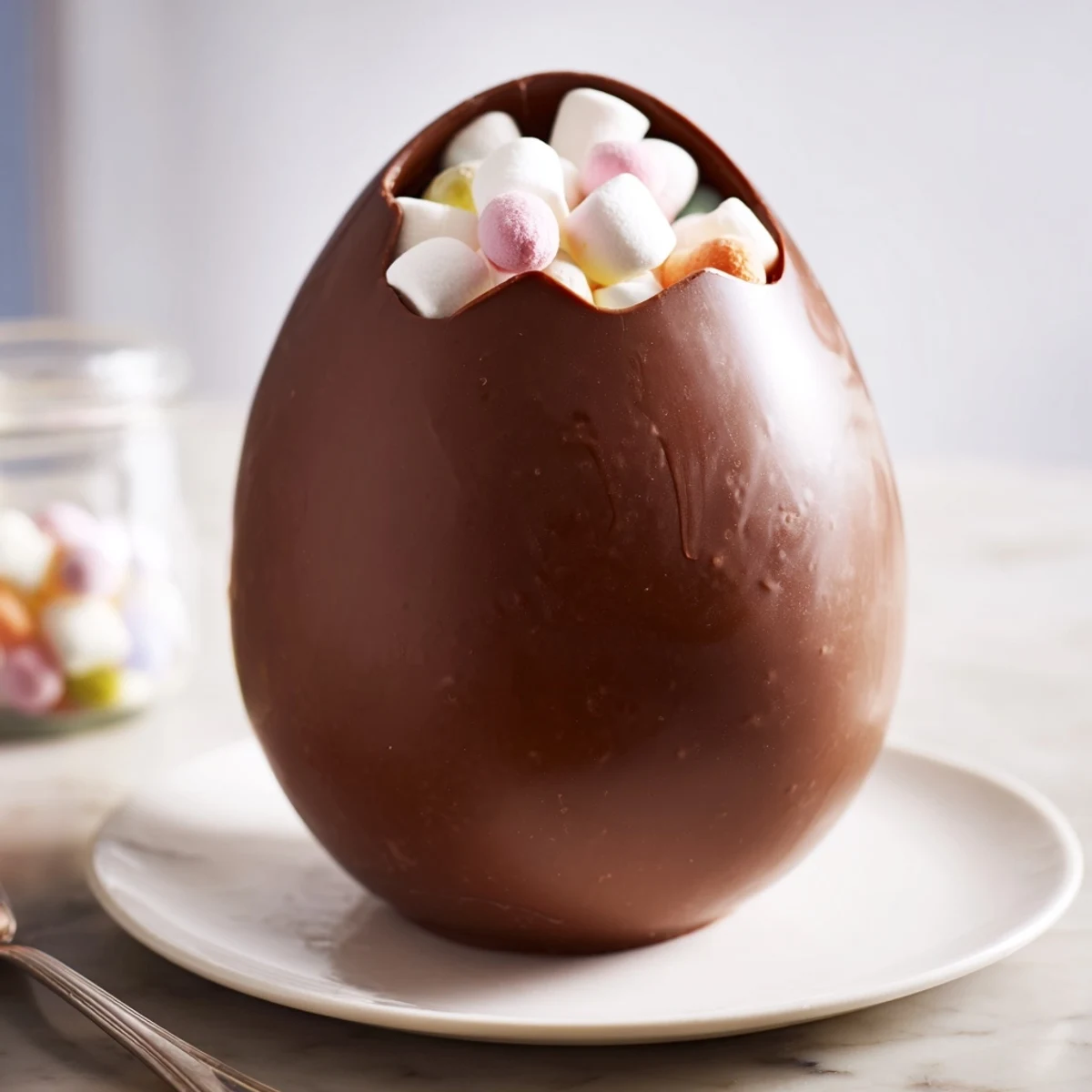 Rich, glossy chocolate egg recipe ready to be filled with your favorite candies and treats.