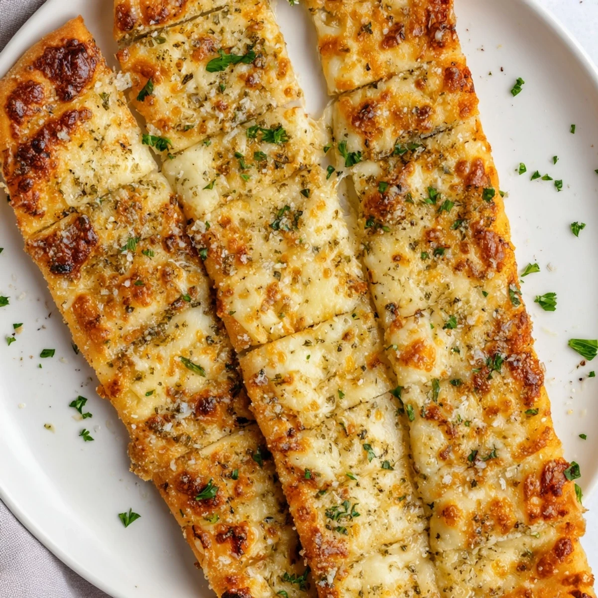 Fresh-baked Cheesy Garlic Breadsticks, ideal for sharing with marinara: a classic, easy appetizer.