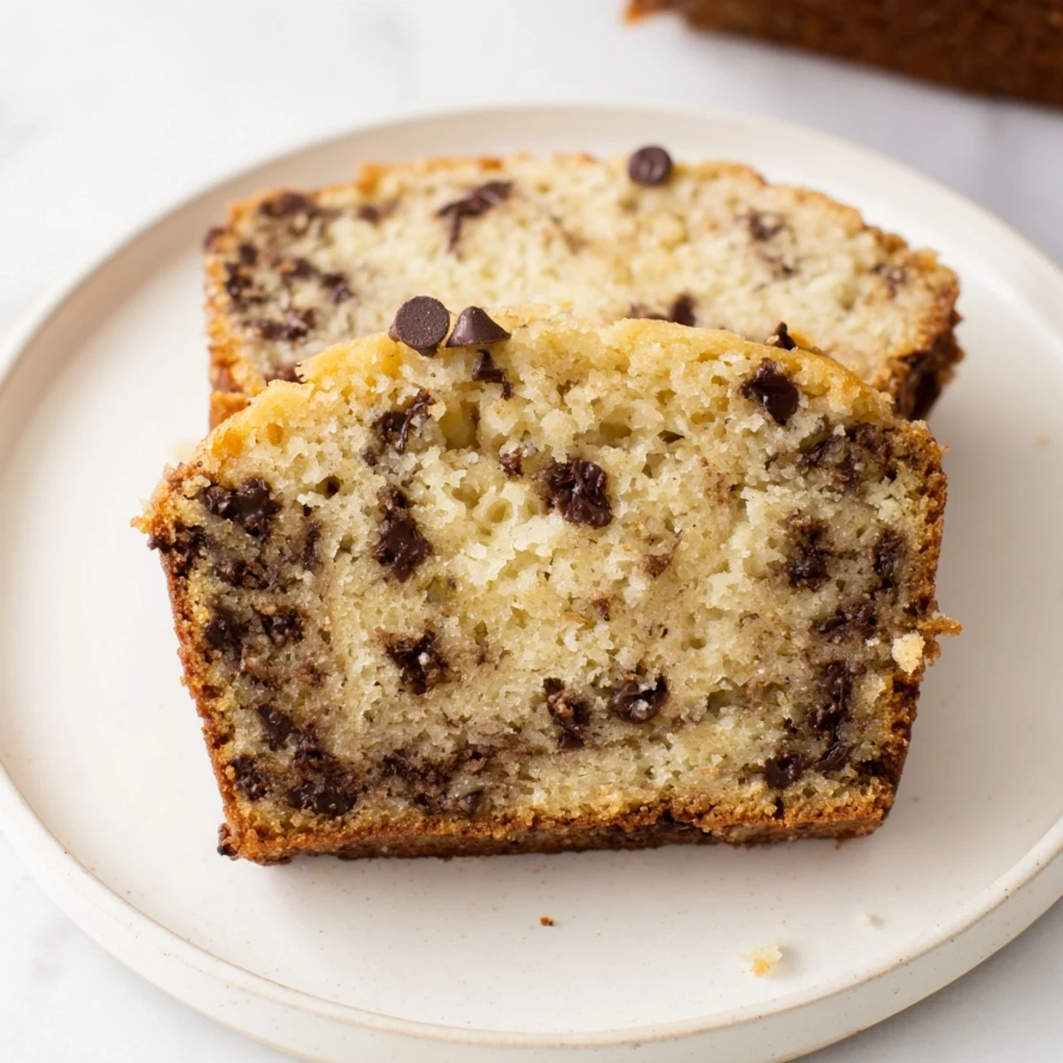 A freshly baked loaf of chocolate chip banana bread, smelling of cinnamon and sweet bananas.