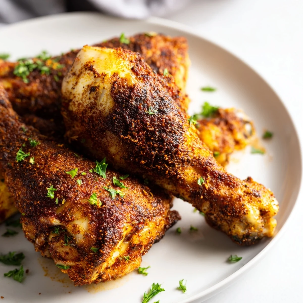 Golden brown Baked Chicken Drumsticks with paprika seasoned skin, ready to devour with a squeeze of lemon.