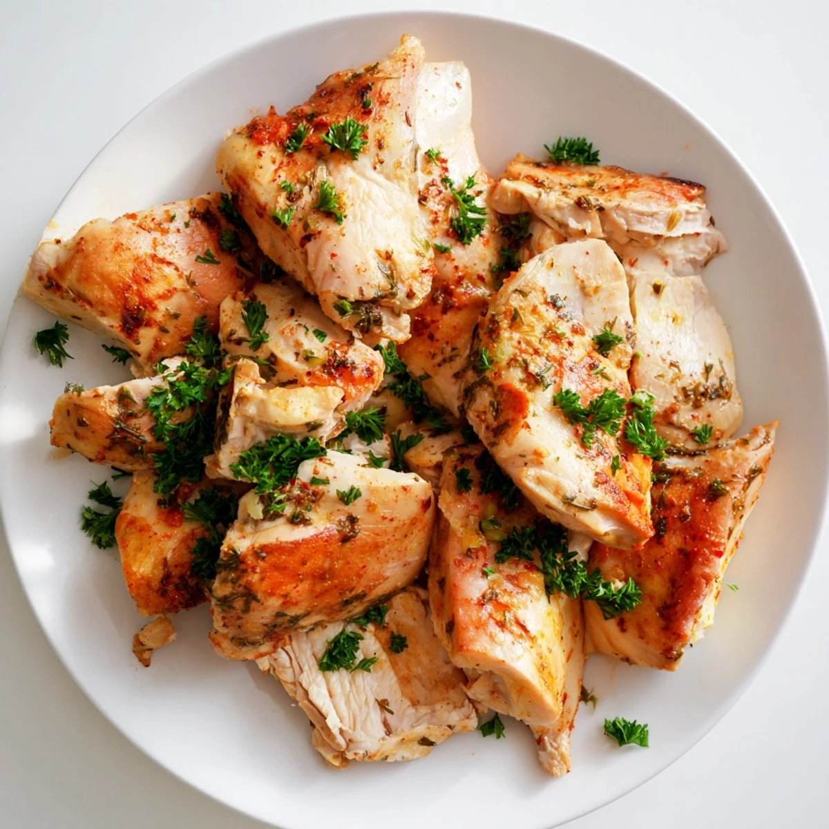 Golden, roasted chicken breast glistening with herbs and garlic, ready to slice and serve.
