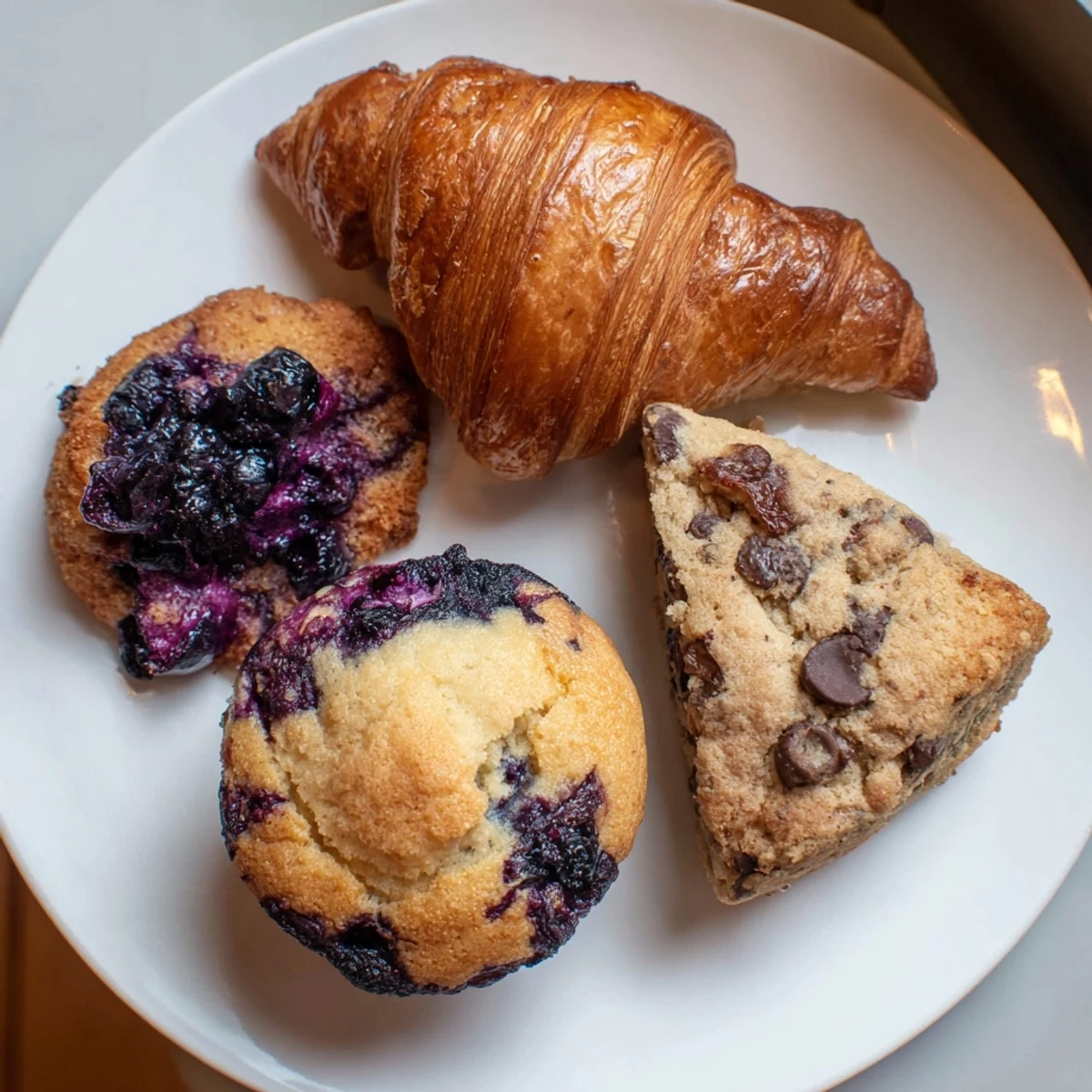 Warm and inviting close-up photo of a baked goods basket, perfect for a brunch gathering.