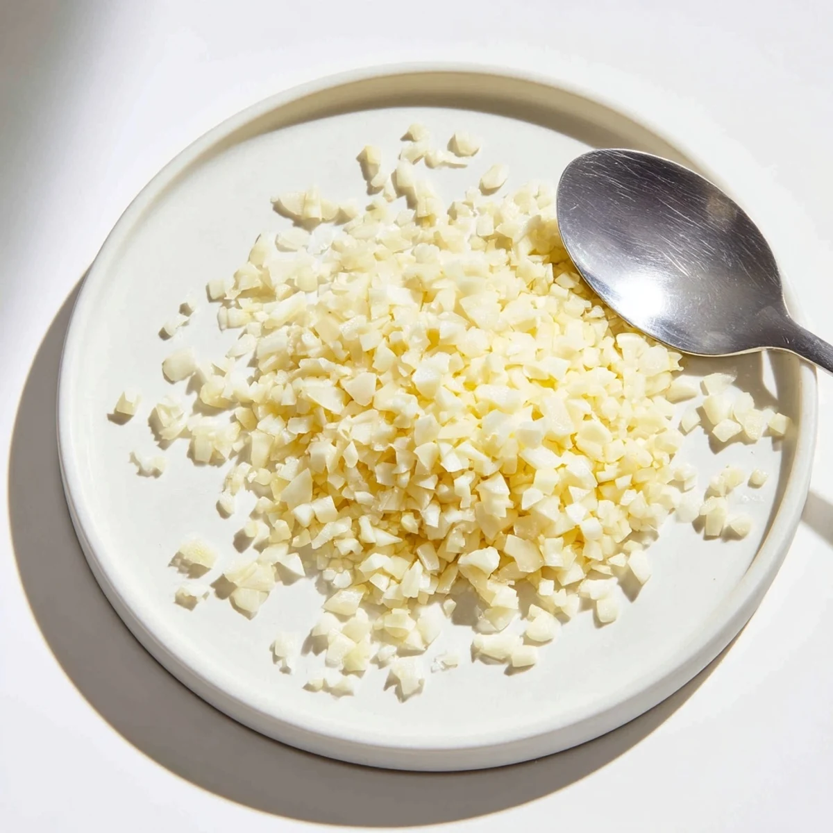 Close-up of freshly minced garlic, a vibrant ingredient for your favorite flavorful dishes.