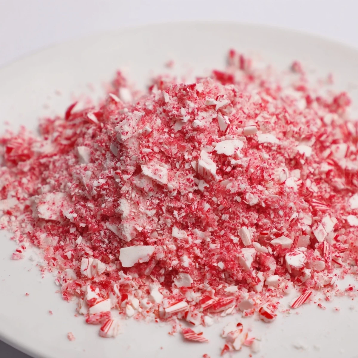 Close-up of freshly crushed Peppermint Candy; a visually appealing garnish for festive treats and drinks.