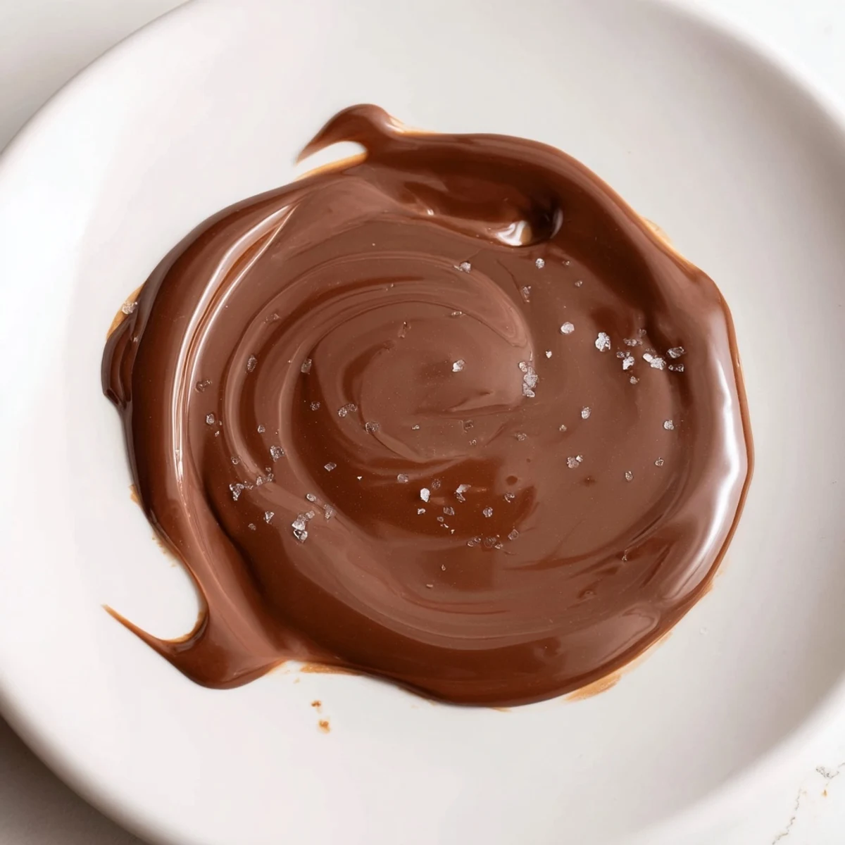 Swirling, dark melted chocolate bar sauce, melting decadently in a double boiler with vanilla.