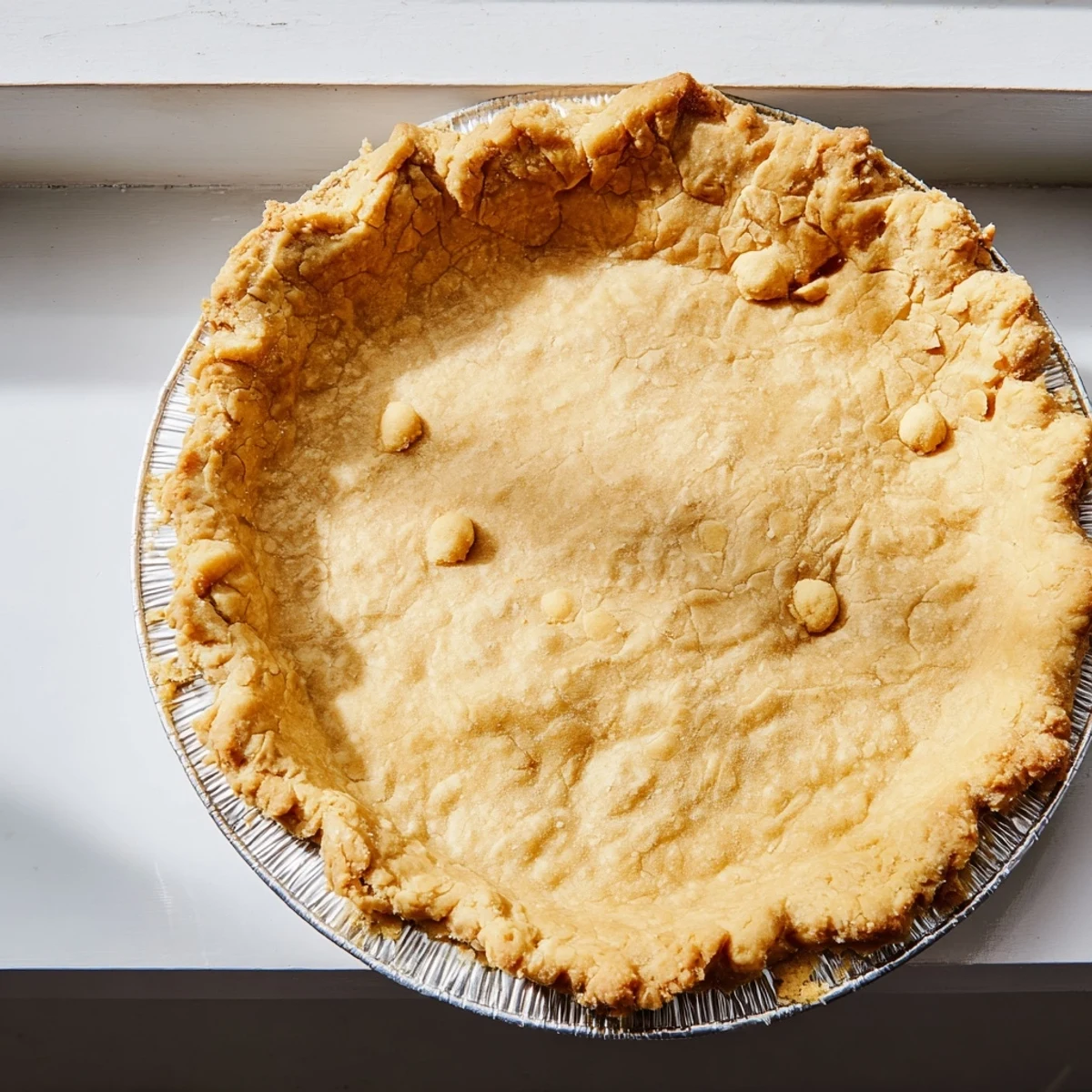 Freshly baked Savory Pie Crust has a delicate, inviting aroma, ideal for a savory quiche.