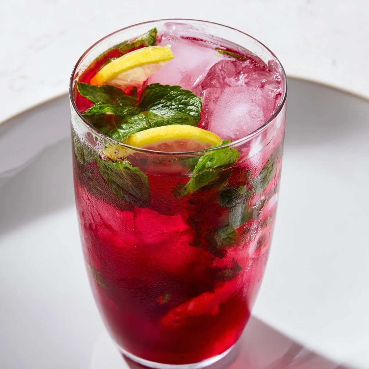 Bright red Cranberry Lemonade chilling in a glass pitcher, ready for a refreshing summer sip.