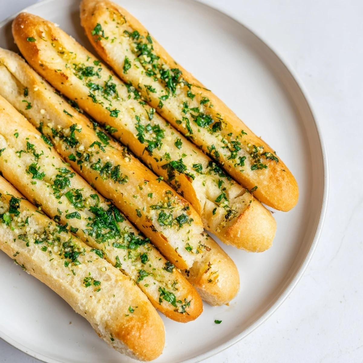 These soft Garlic Breadsticks are slathered in flavorful garlic butter and sprinkled with herbs.