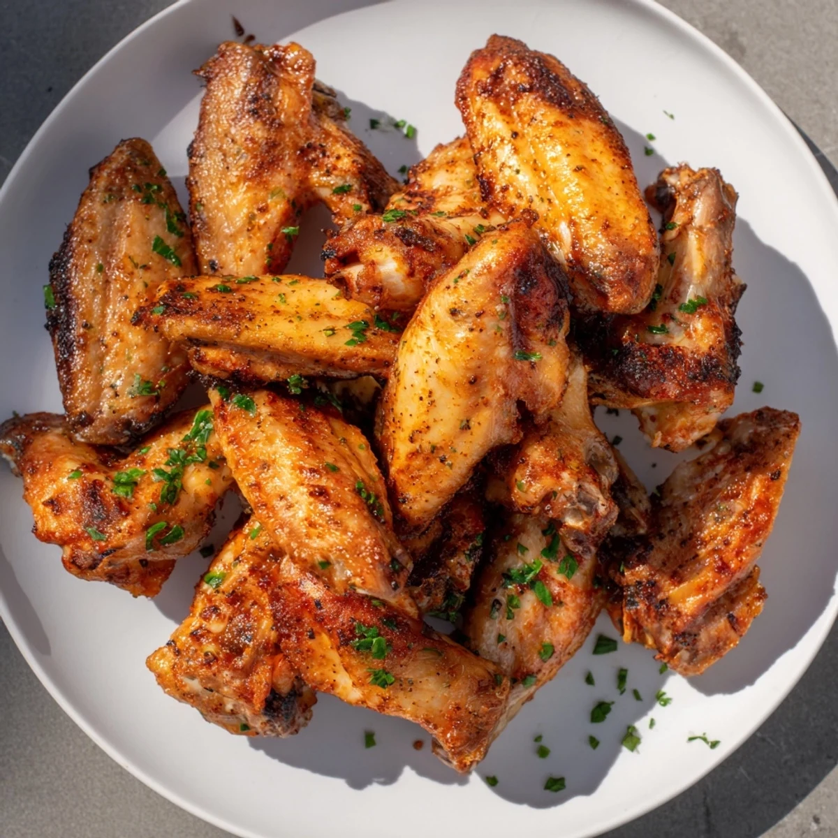 Close-up of perfectly baked Classic Baked Chicken Wings, ready to be served with lemon wedges.