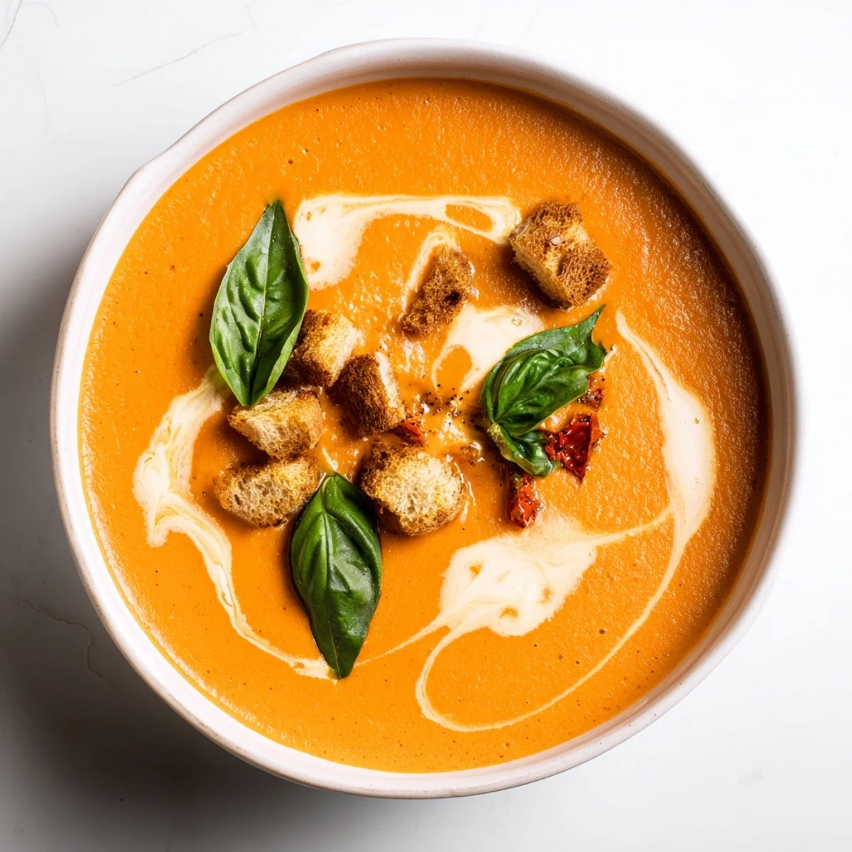 This delicious creamy roasted tomato soup, made with roasted veggies, smells fantastic and is ready to serve.