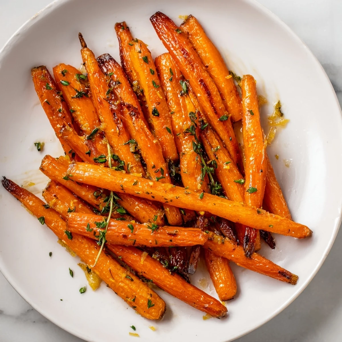 Close-up of tender citrus roasted carrots—a delicious and colorful vegetarian side.