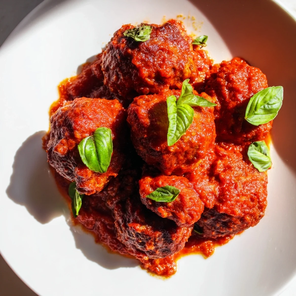 Close-up of hearty Turkey Meatballs with Marinara, glistening and savory, perfect for a cozy dinner.