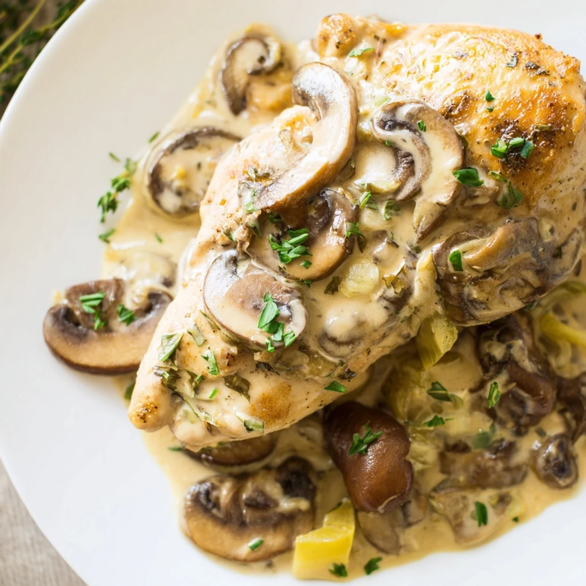 Creamy mushroom chicken skillet, a one-pan meal with tender chicken and creamy sauce you'll love.