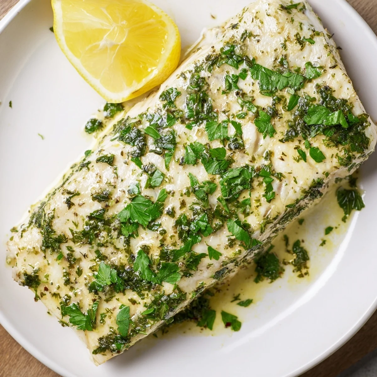 Flaky, oven-baked halibut, infused with garlic and herbs, ready for a delicious dinner.