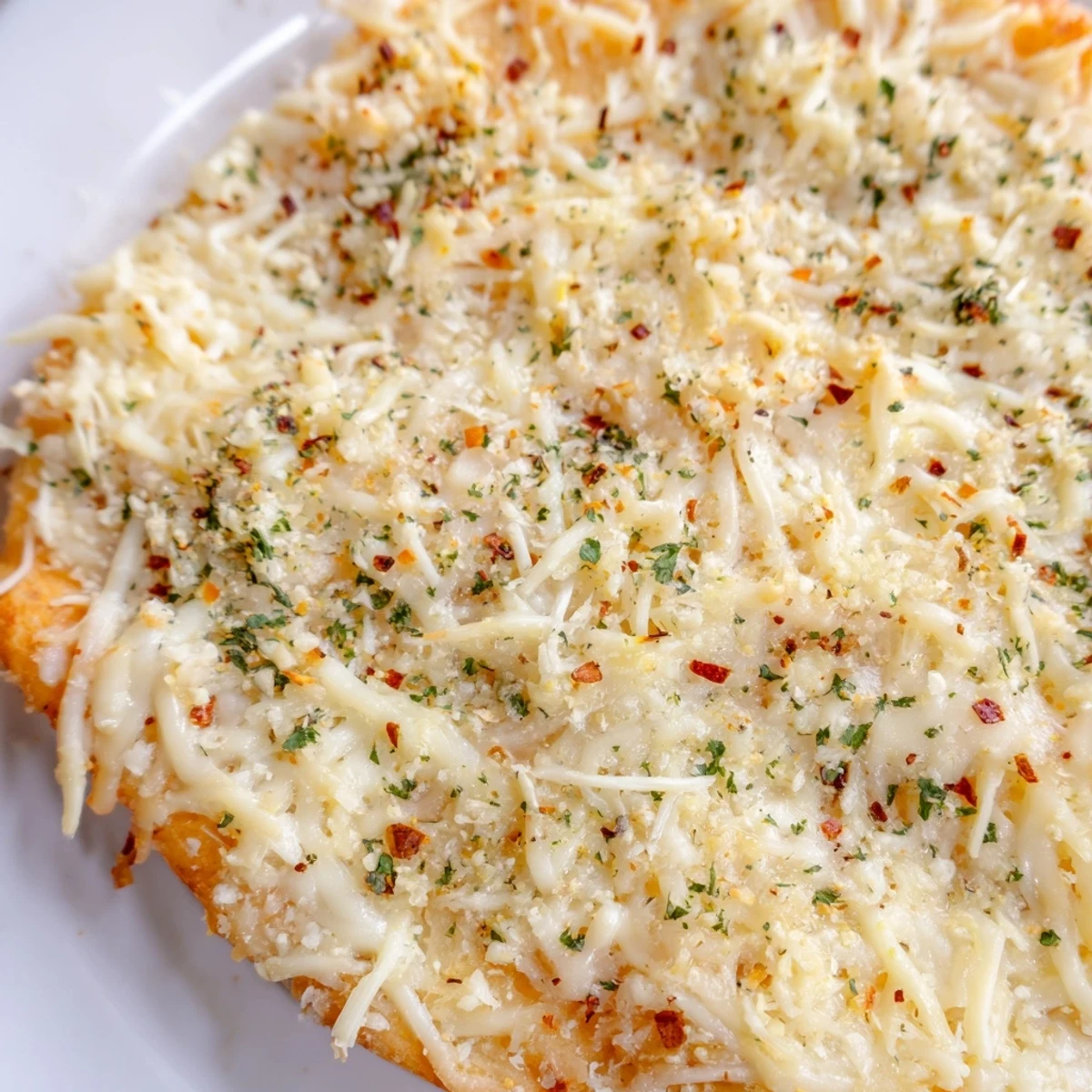 Golden, cheesy Cheesy Garlic Pizza Bread fresh from the oven, with bubbly mozzarella and fresh parsley garnish.