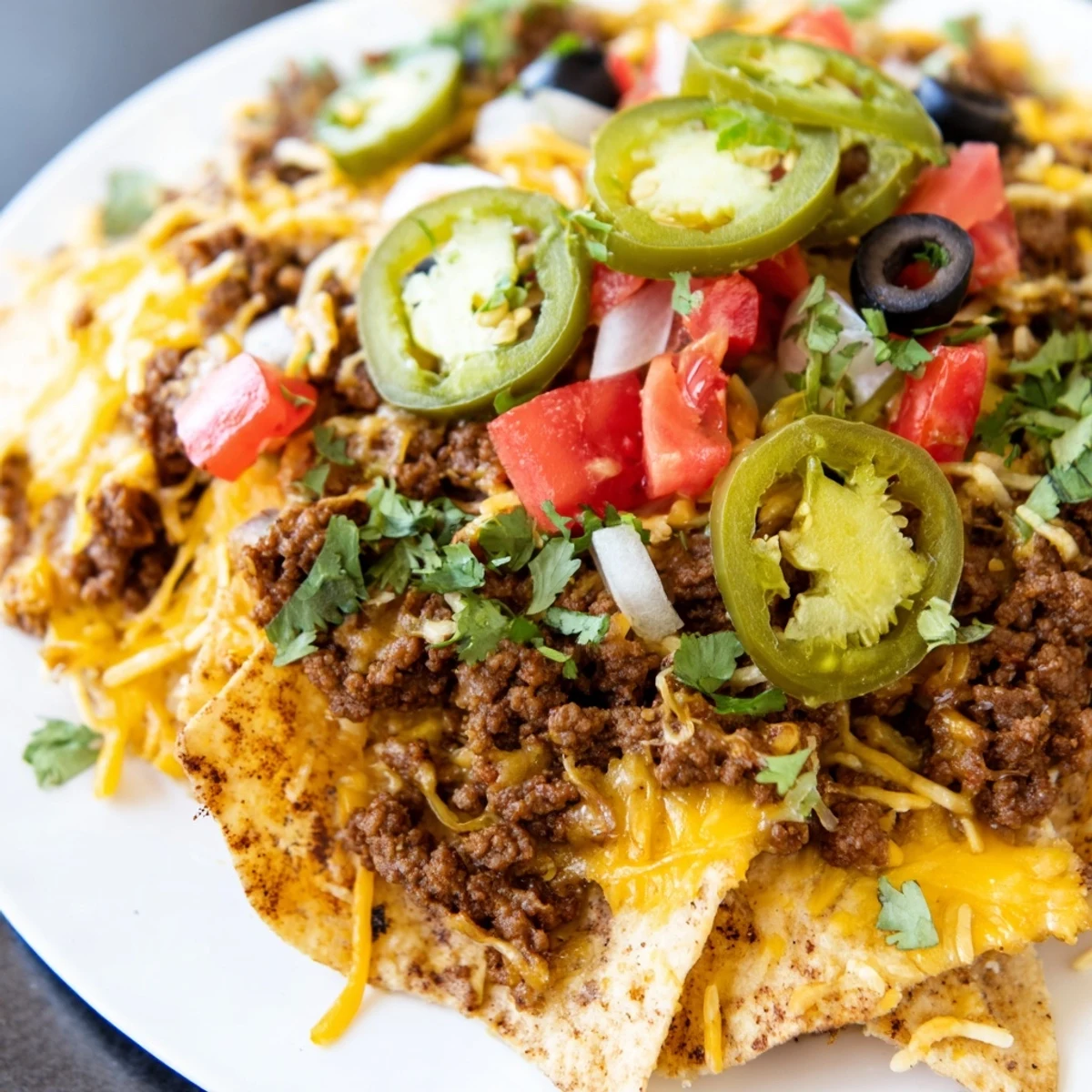 Golden tortilla chips cradle spicy jalapenos and savory beef for these crowd-pleasing Beef Nachos with Jalapenos and Cheese, topped with fresh cilantro. 