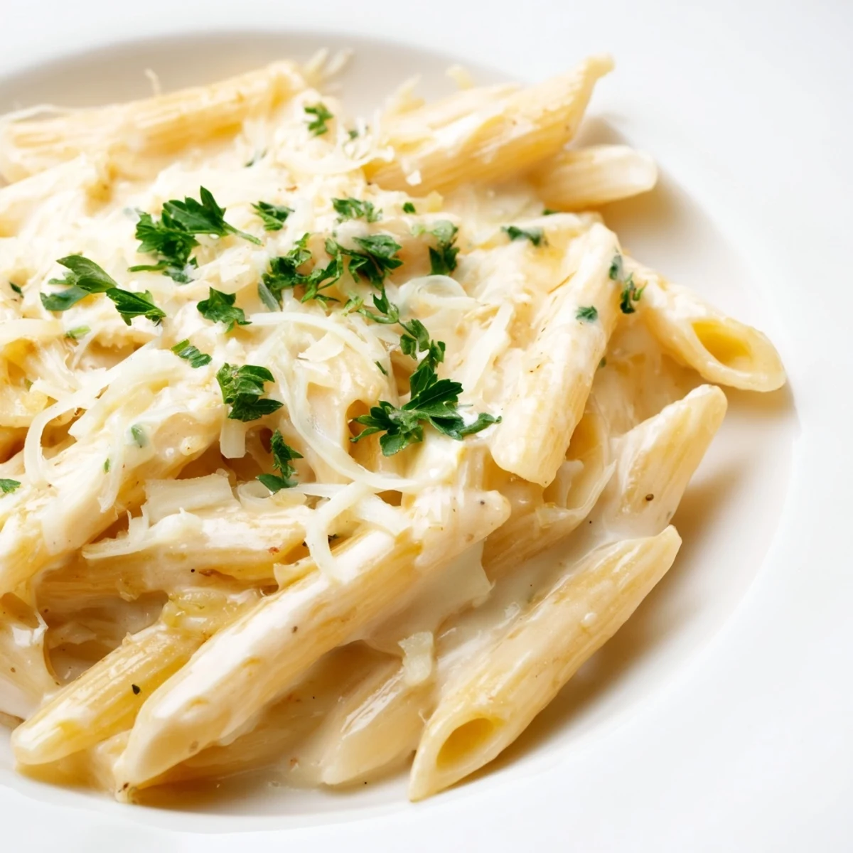 A cozy bowl of Creamy Dinner Pasta beside a glass of Pinot Grigio, ready for a comforting weeknight dinner.