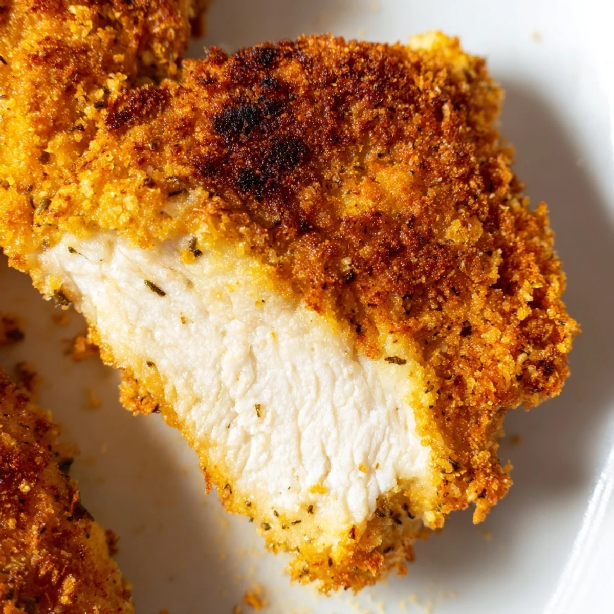 A plated serving of Crispy Dinner Chicken with a fresh green salad side.