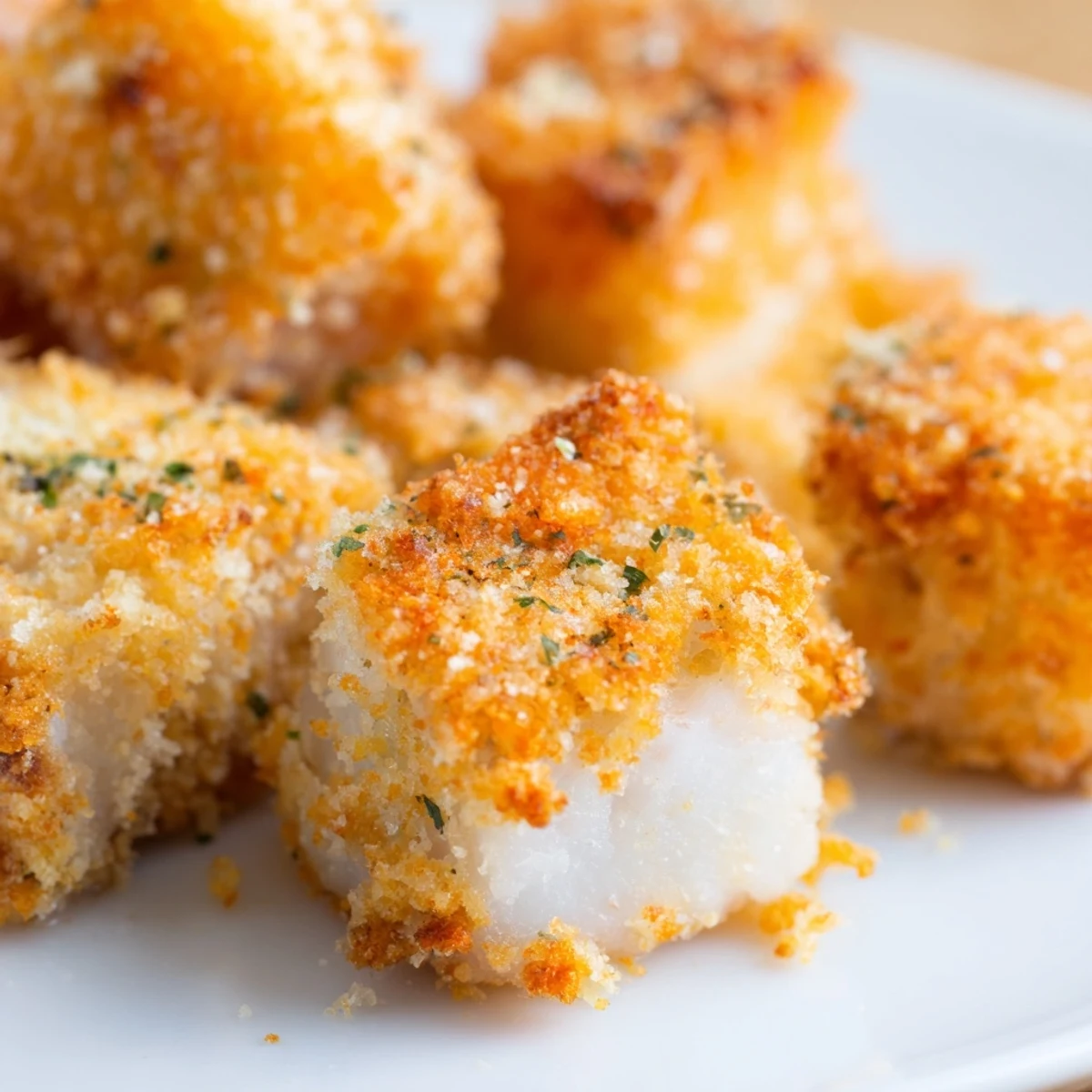 Freshly baked Baked Fish Appetizer Bites arranged on parchment paper, golden and tender, ready for a party platter.