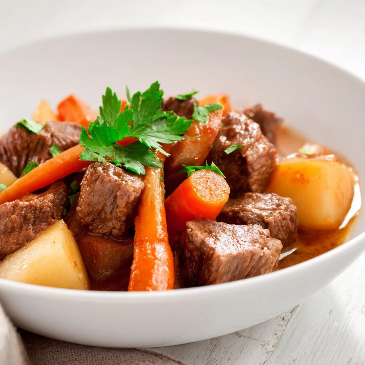 Fork-tender beef chunks and colorful root vegetables simmer in a rich, glossy broth inside a slow cooker for this hearty Slow Cooker Beef Stew. 