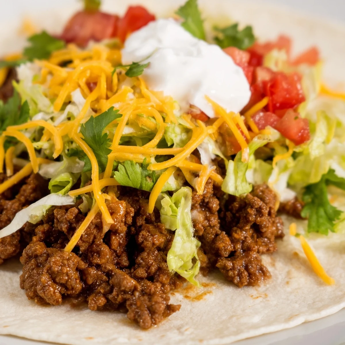 Warm Beef Tacos with Homemade Taco Seasoning topped with shredded lettuce, cheese, and lime wedges.
