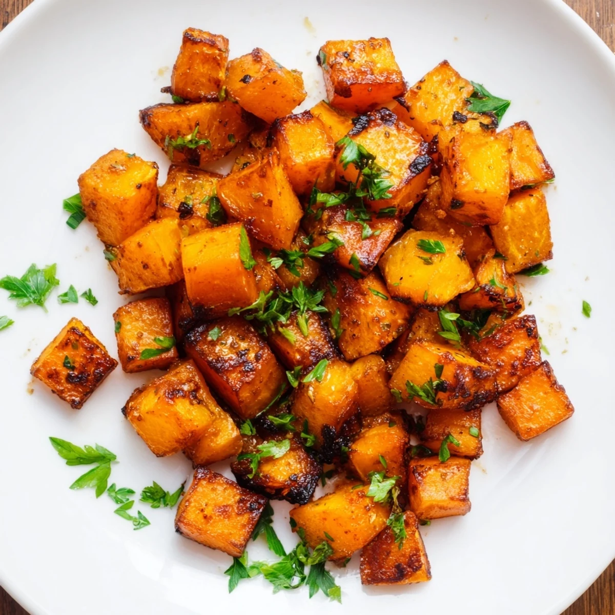 Tender cubes of roasted butternut squash with a hint of cinnamon, perfectly caramelized edges, ideal for a healthy autumn meal.