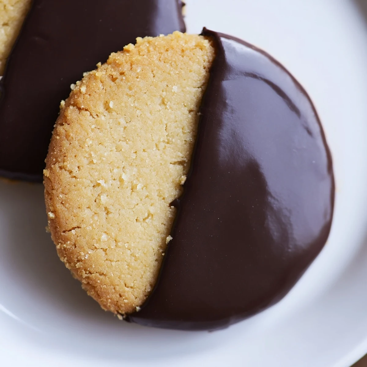 Golden Chocolate Dipped Shortbread Cookies with optional sprinkles and sea salt, ready to serve with a steaming cup of tea.