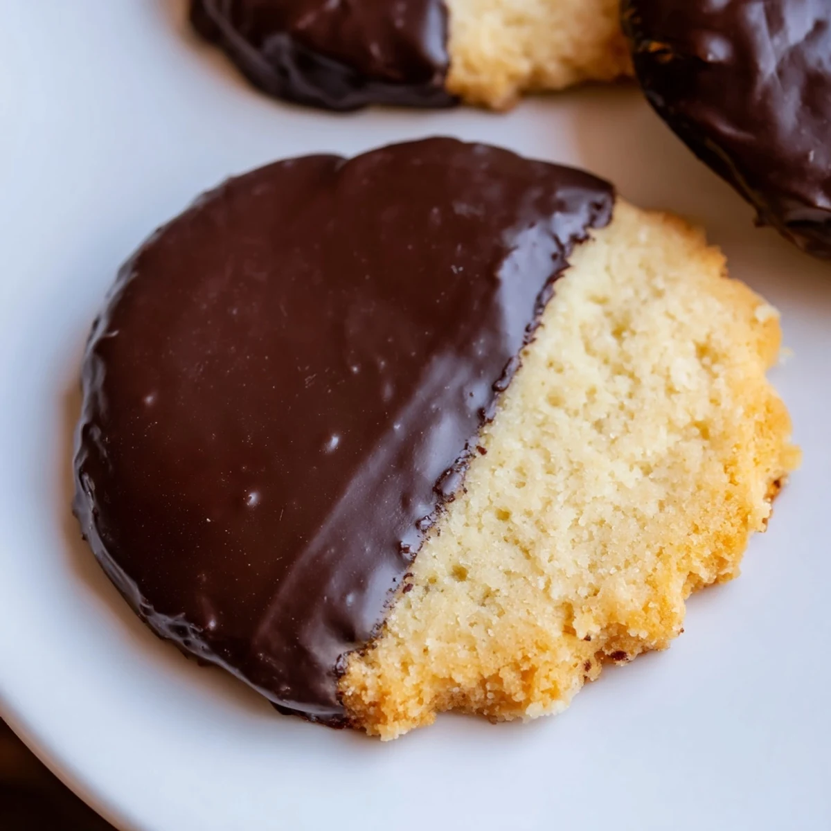 Freshly baked Chocolate Dipped Shortbread Cookies arranged on a cooling rack, perfect for gifting or an elegant teatime treat.