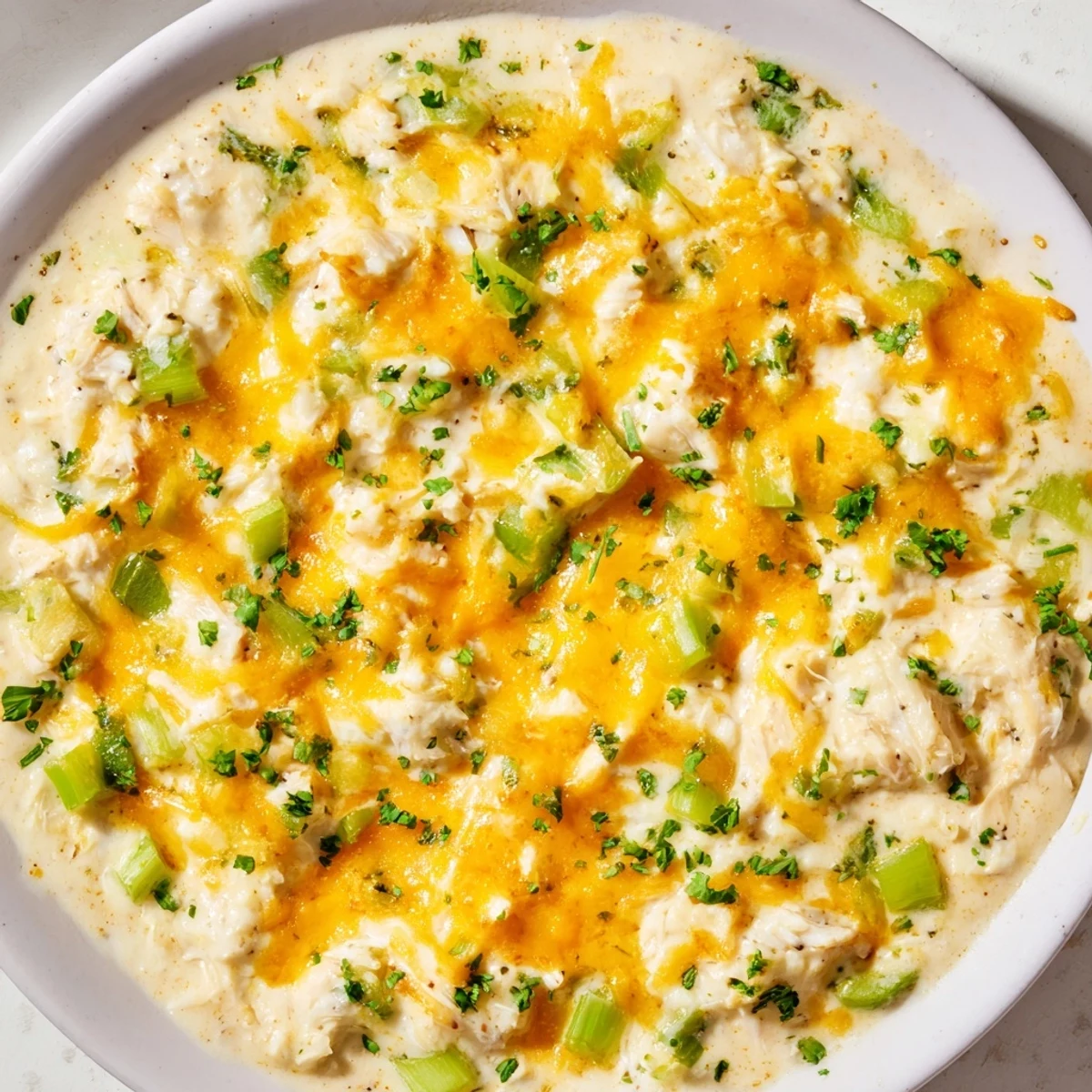 A bubbling, cheesy Cajun Crab Dip with Crackers is ready to scoop at a festive party.
