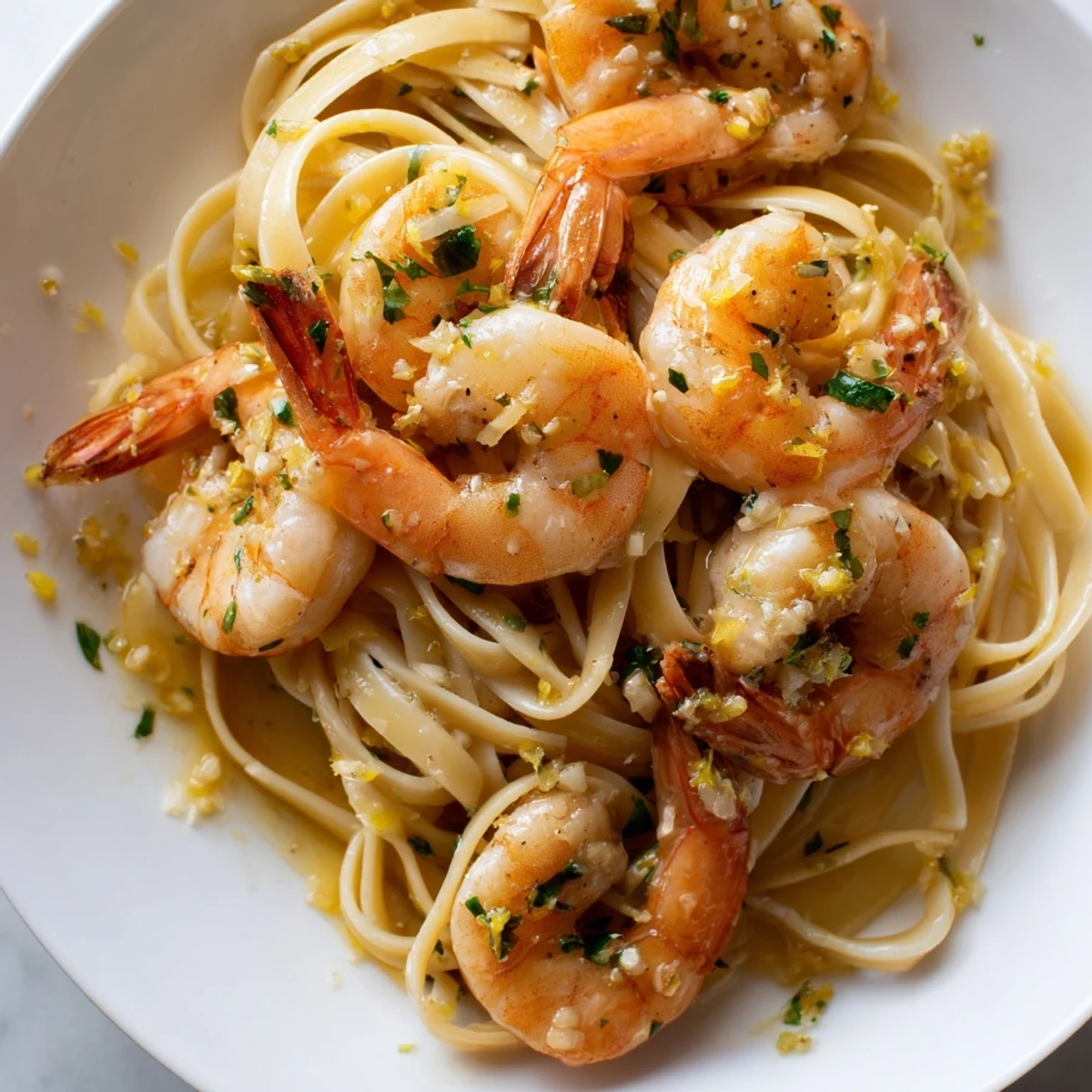 Steam rises from a skillet of Date Night Shrimp Scampi, where pink shrimp nestle in silky lemon-butter linguine beside a glass of crisp white wine.