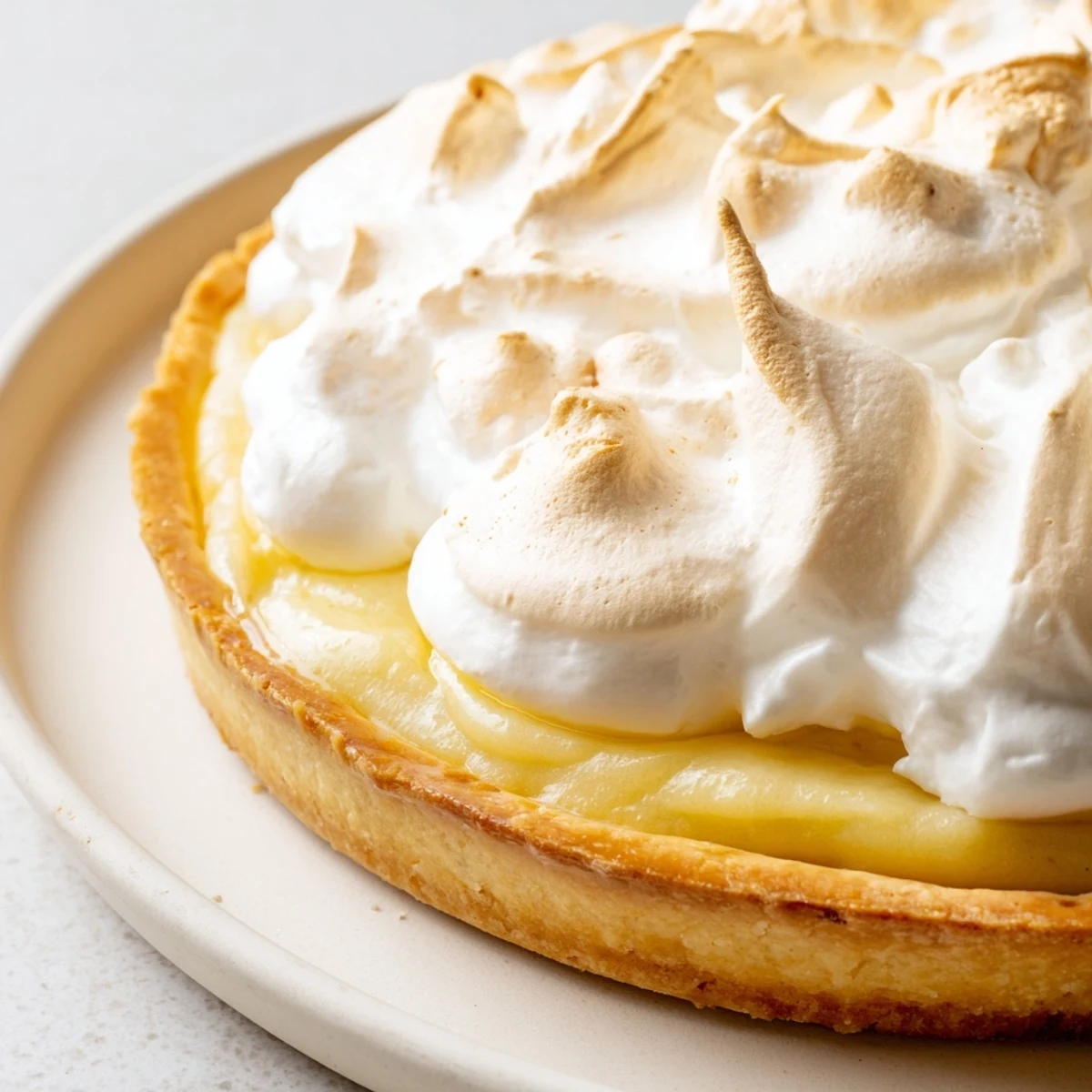 Irish Apple Amber Tart on a dessert plate garnished with cinnamon and ready to serve with cream.