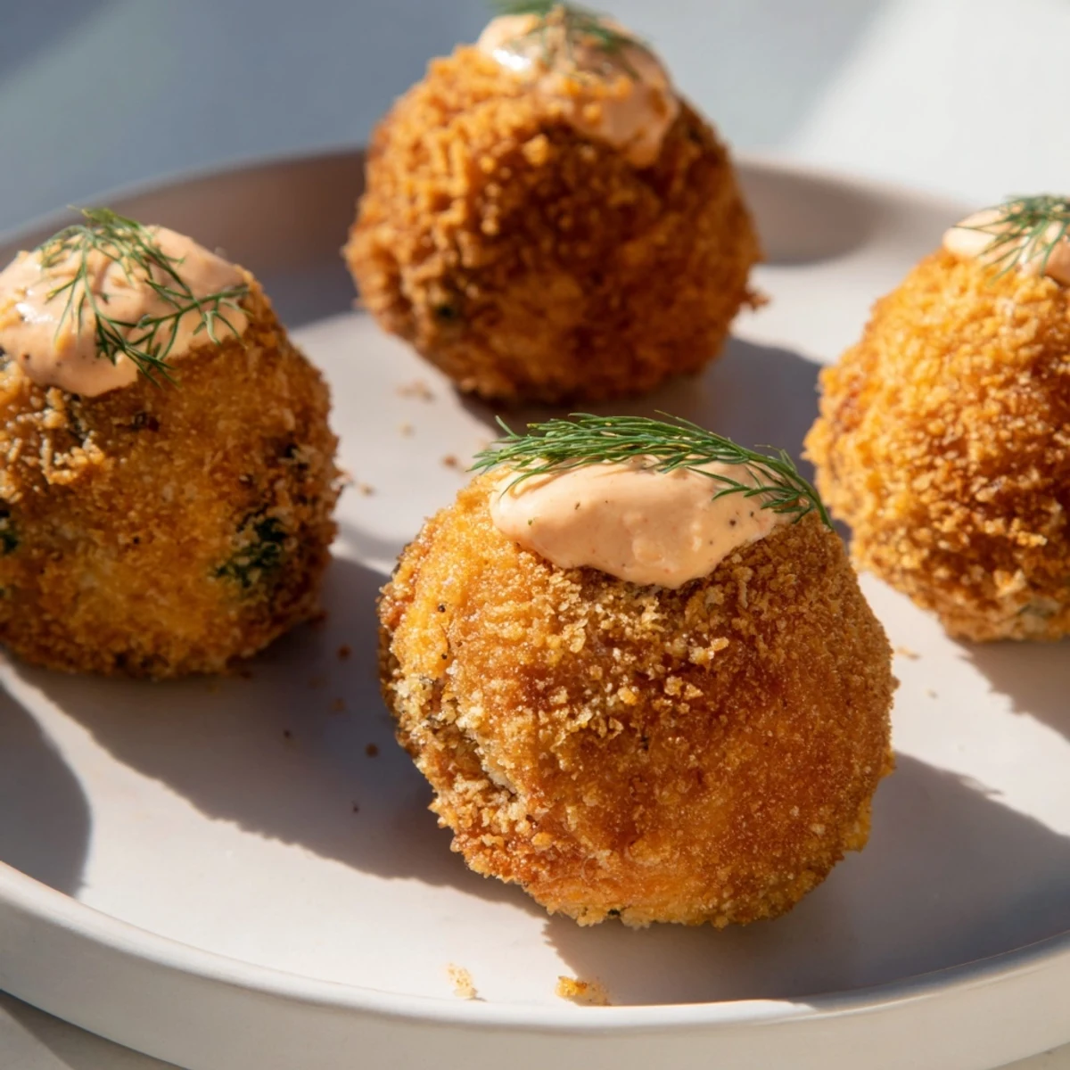 Served Reuben Balls with Spicy Thousand Island alongside pickles and rye bread, creating a classic deli appetizer experience.
