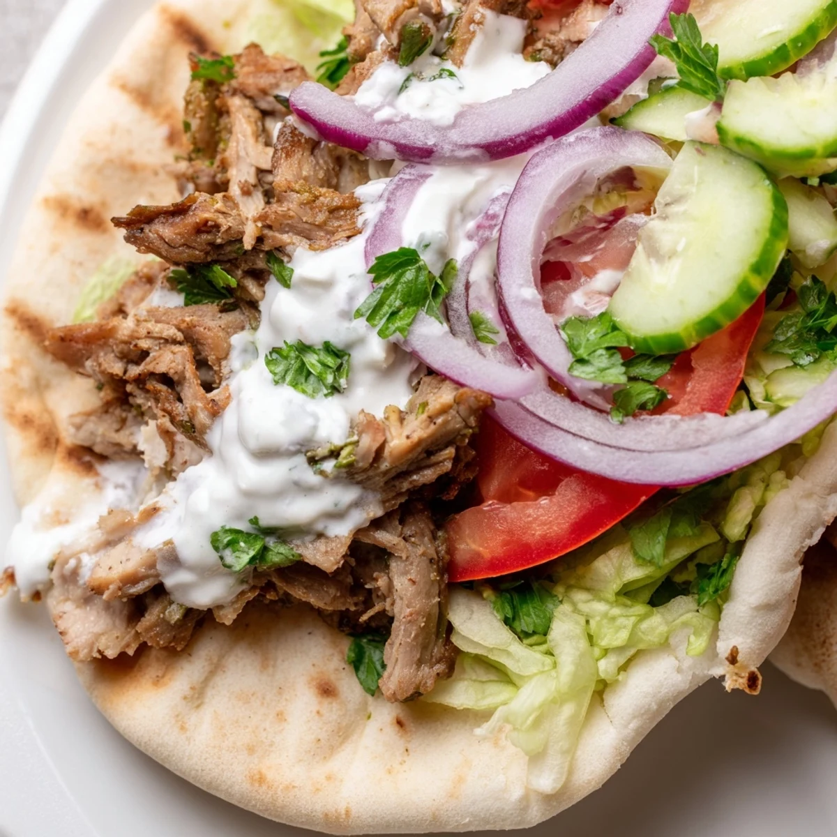 Slice into a steaming Homemade Doner Kebab revealing tender meat, fresh lettuce, tomatoes, and creamy garlic yogurt sauce.