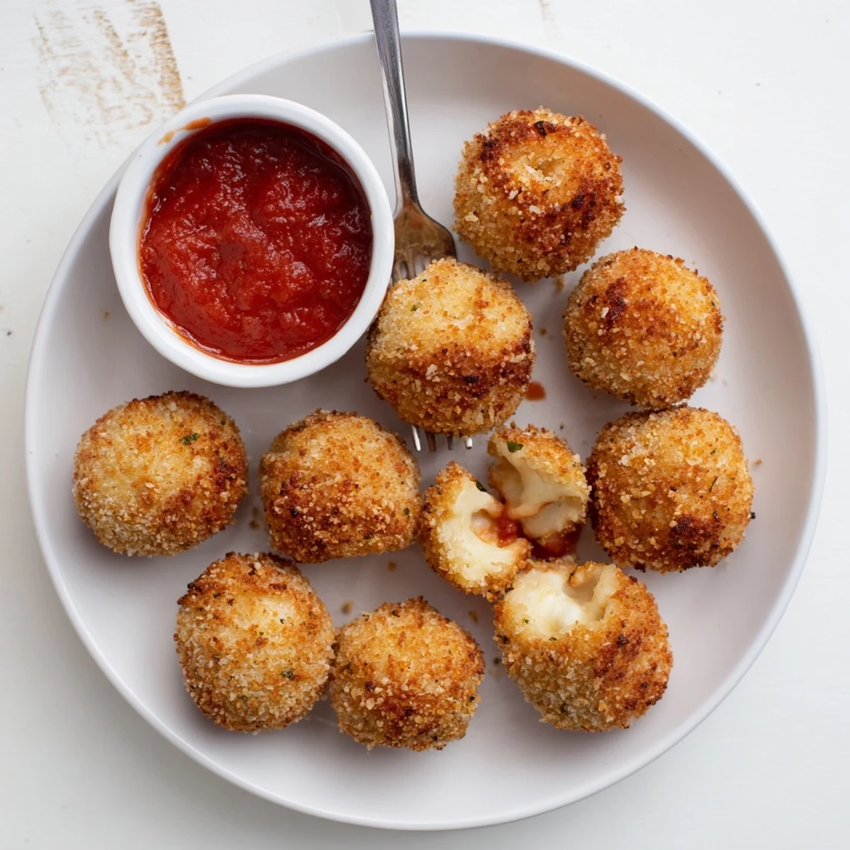Golden, crispy cottage cheese treats rest on a paper towel, ready for dipping.  