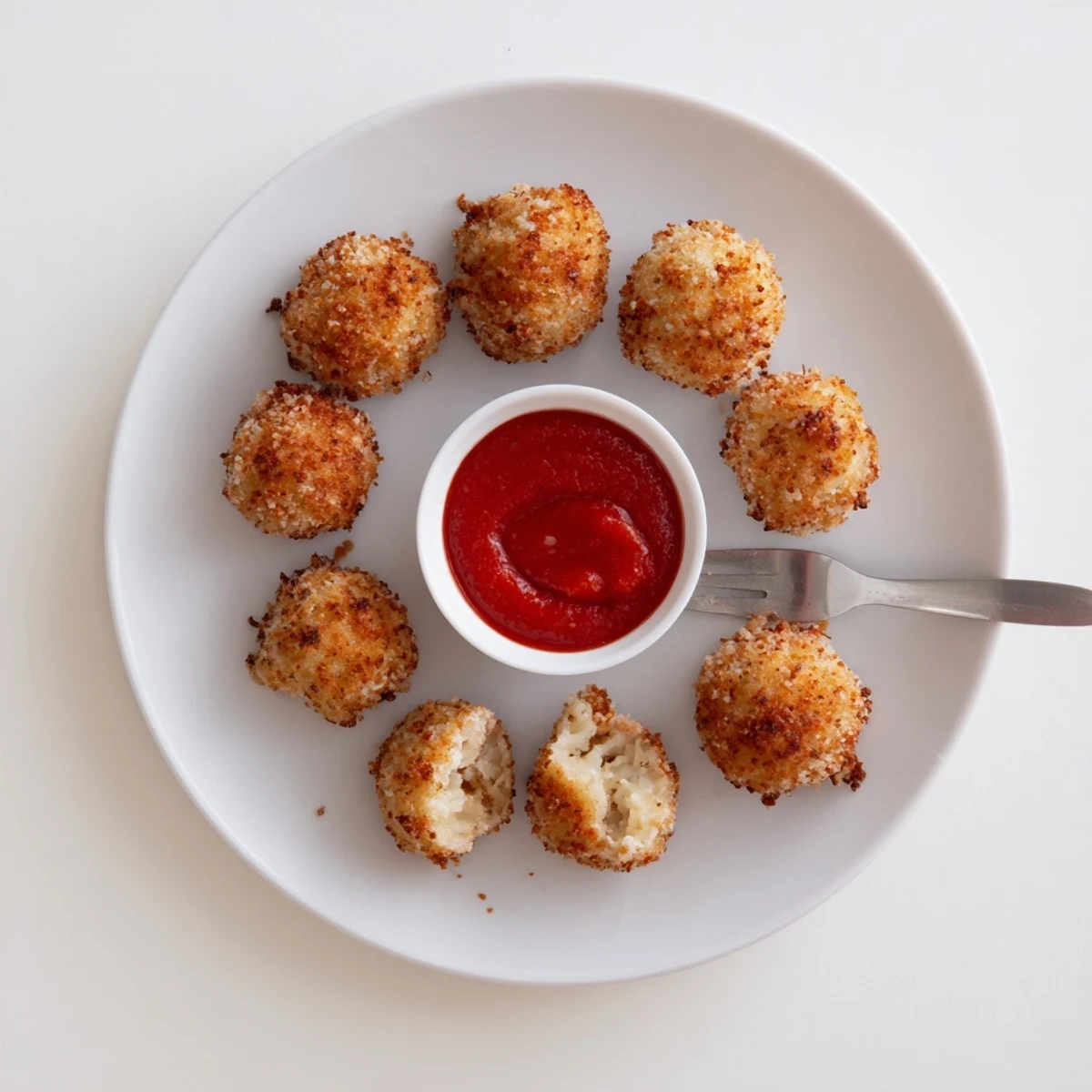 Panko-crusted cottage cheese treats sizzling in a skillet with a crispy texture.
