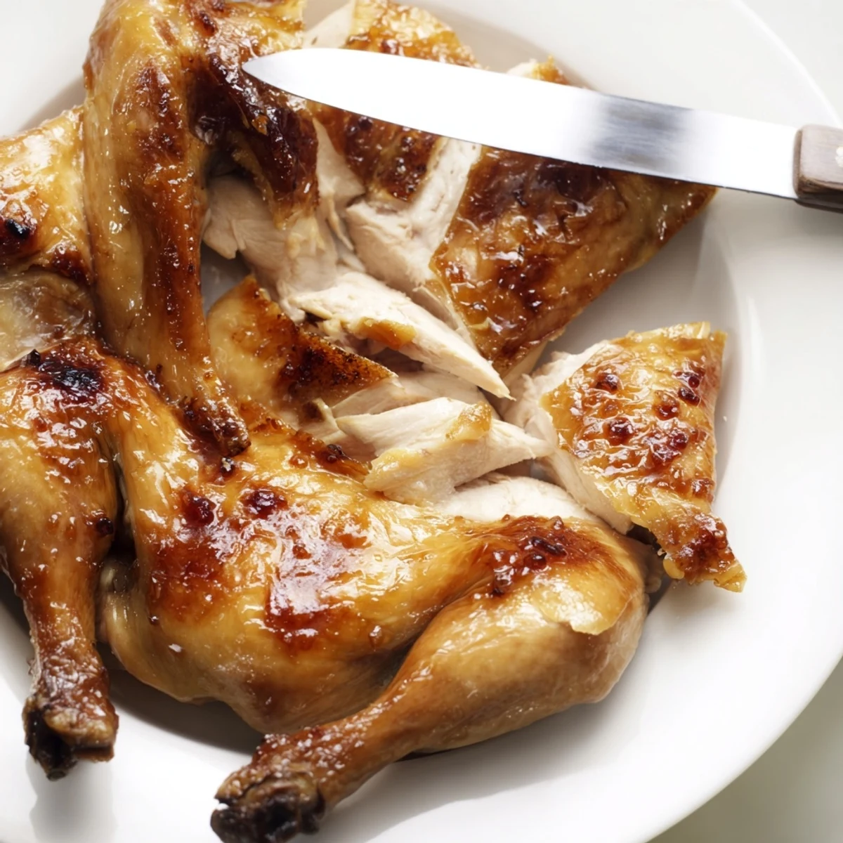 Golden-brown crispy Shandong Roast Chicken rests on a platter, glistening with honey, ready to slice and serve.