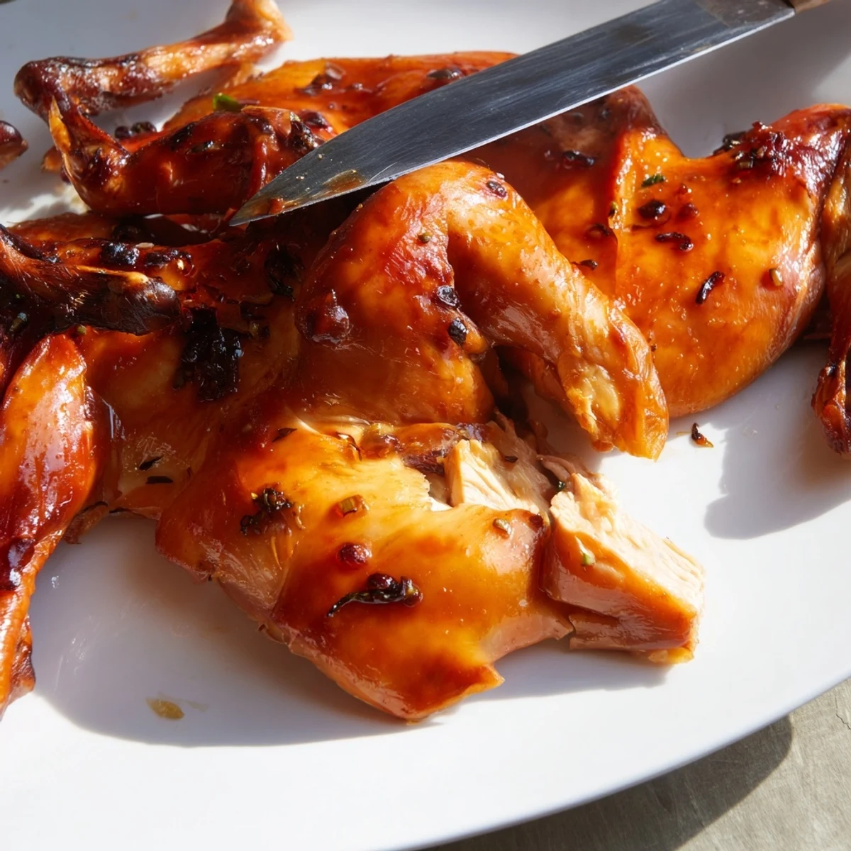 Juicy Shandong Roast Chicken with fragrant five-spice marinade is carved alongside a small bowl of savory dipping sauce.