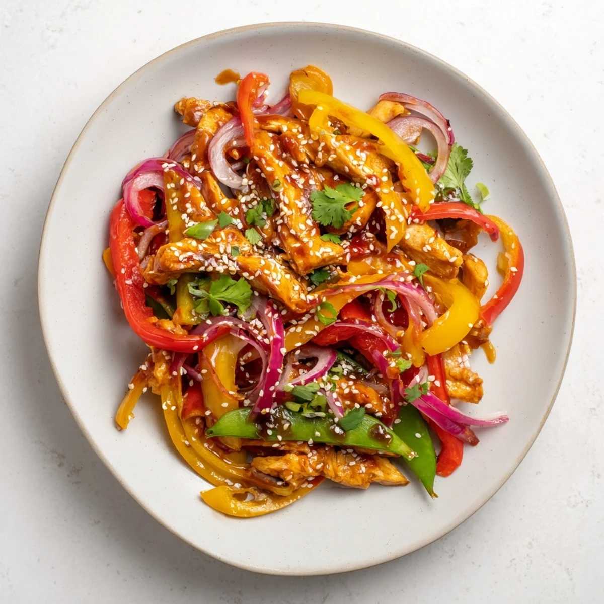 Tossing juicy chicken pieces in a tangy-sweet sauce with garlic, ginger, and crisp bell peppers.