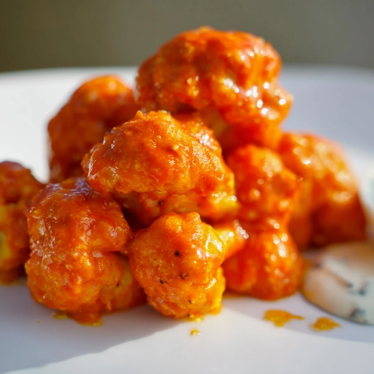 Freshly tossed Air Fryer Buffalo Cauliflower in a rustic bowl, ready for a game-day snack.