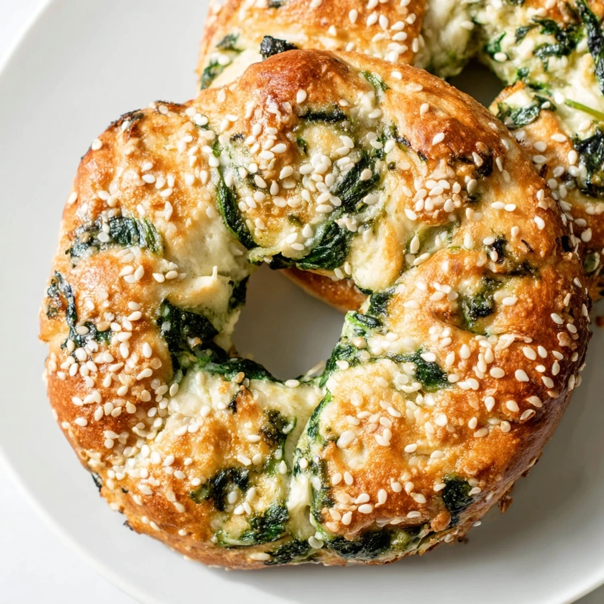 Warmly toasted golden spinach cottage cheese flagels, with crispy edges and soft centers, served on a wooden board.